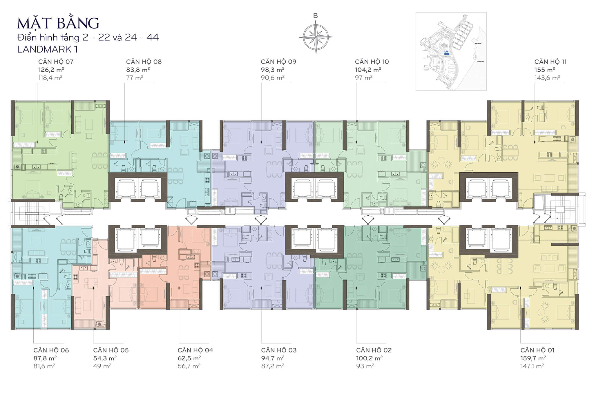 Mặt bằng layout tòa Landmark 1 tại Vinhomes Central Park