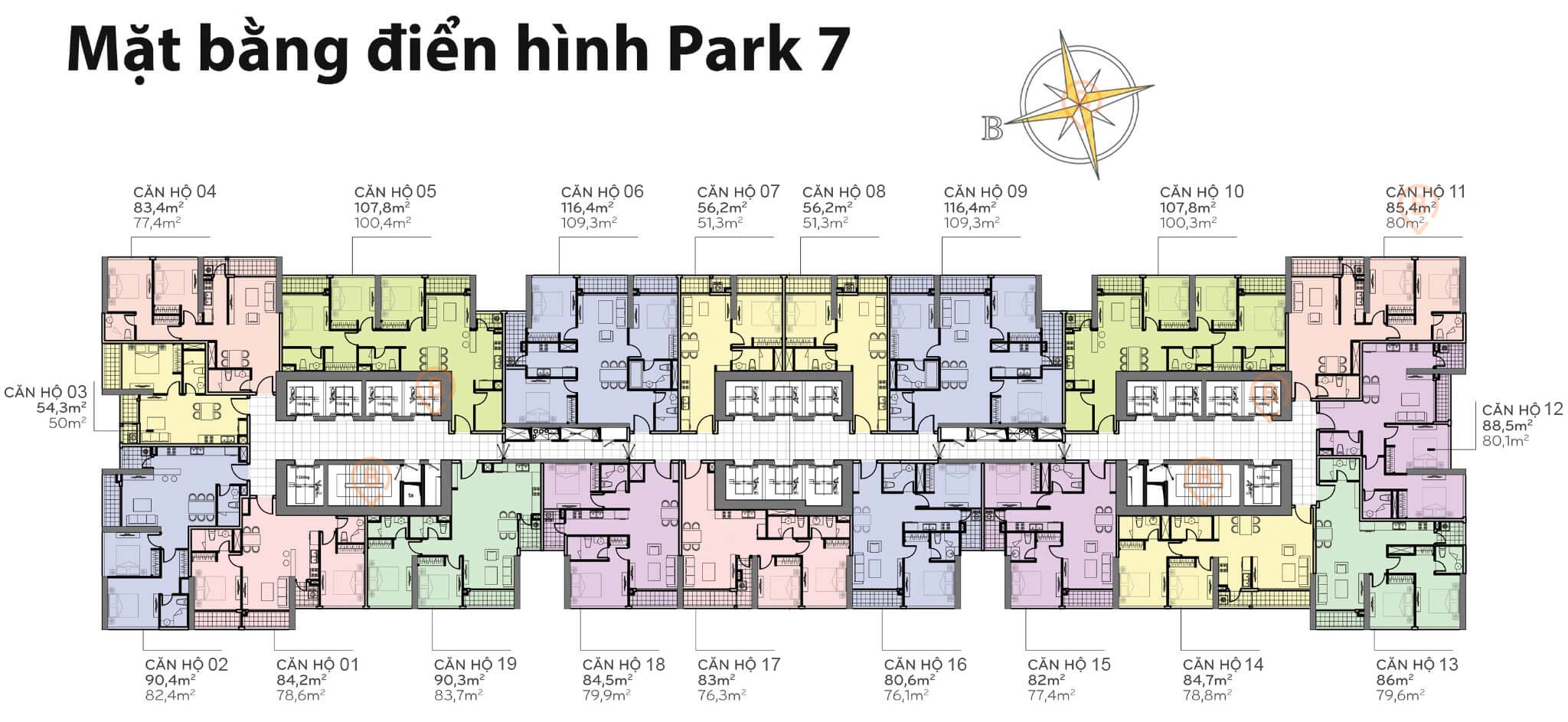 Mặt bằng layout tòa The Park 7 tại Vinhomes Central Park