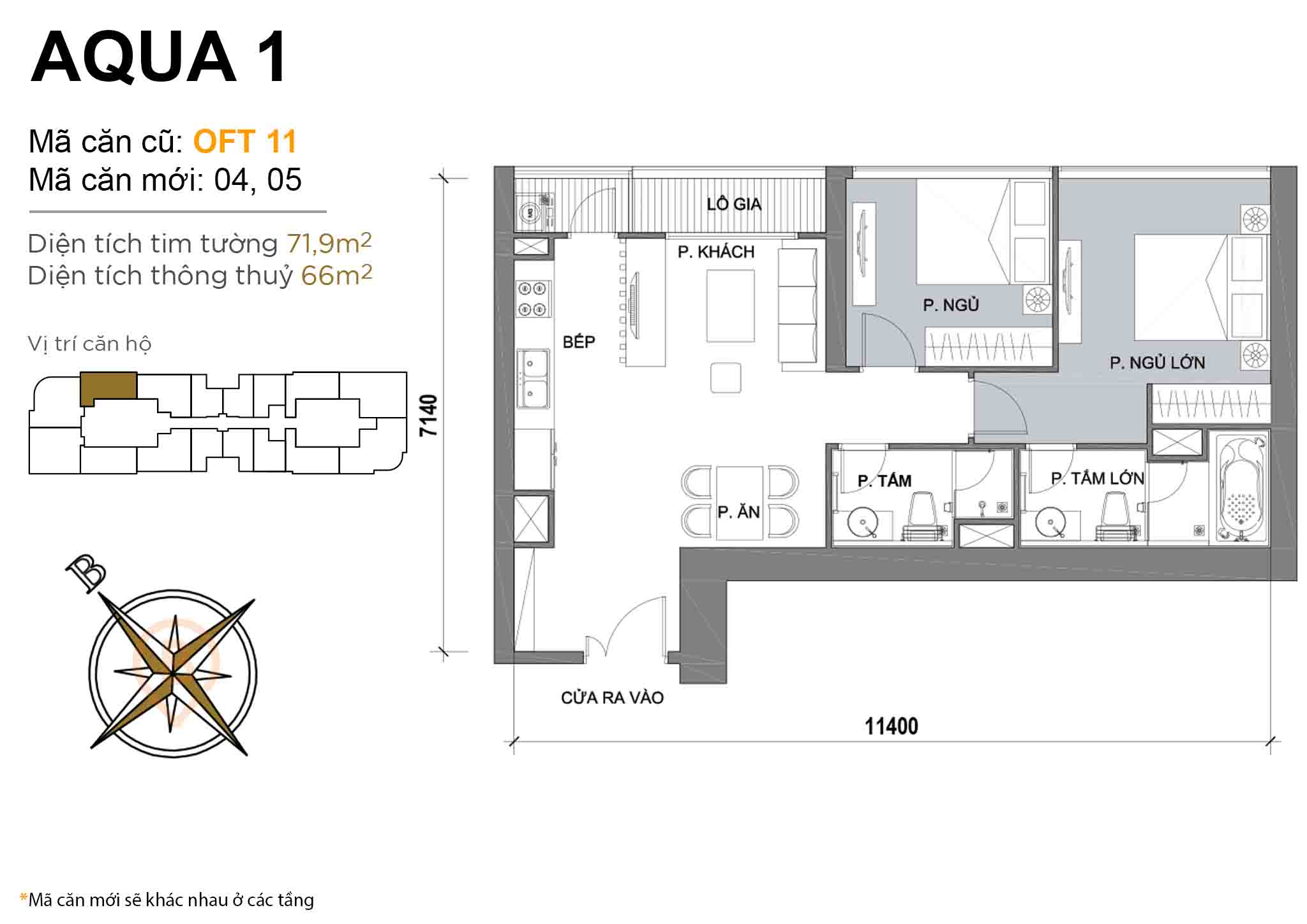 Layout OFT 11 | Tòa Aqua 1 - Vinhomes Golden River