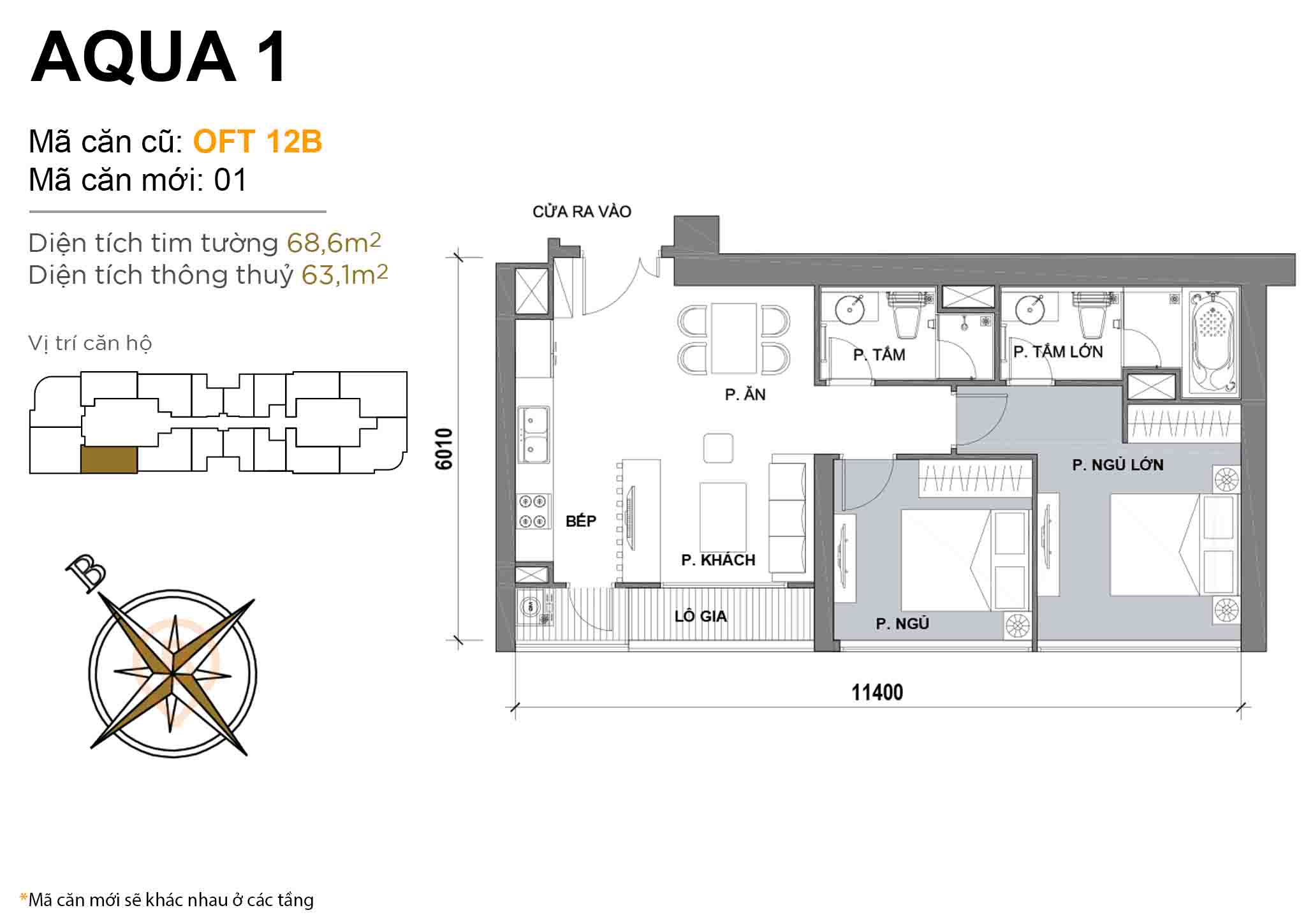 Layout OFT 12B | Tòa Aqua 1 - Vinhomes Golden River