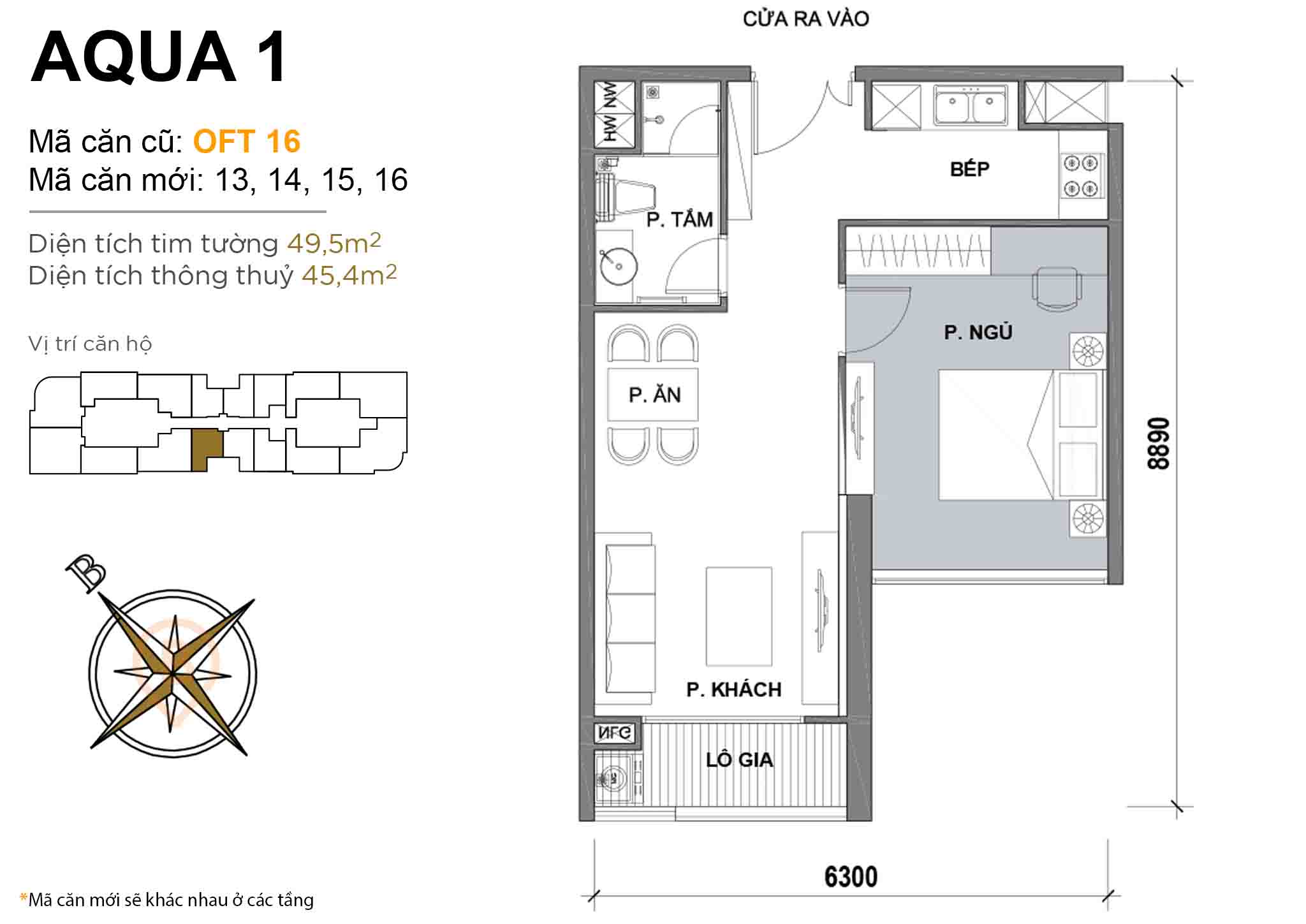 Layout OFT 16 | Tòa Aqua 1 - Vinhomes Golden River